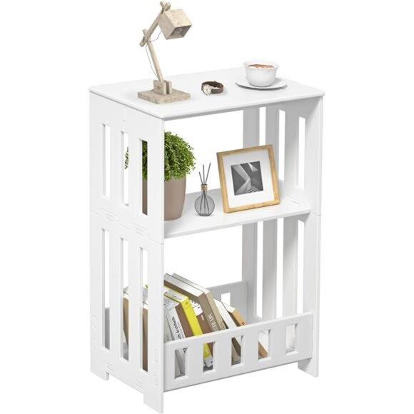 3 Tier Side Table Night Stand, Narrow End Table with Display Shelf, Small - Picture 1 of 16